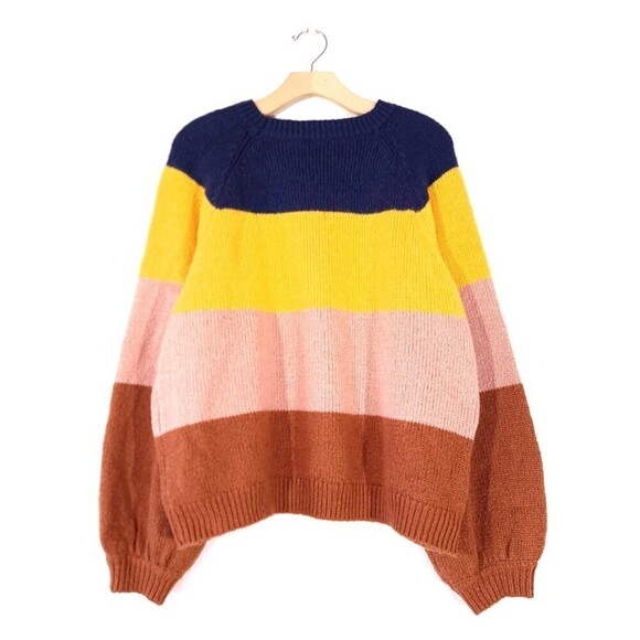 ELOQUII Slouchy Balloon Sleeve Multi Stripe Sweater Vintage Retro Plus 18 20 - Picture 7 of 10
